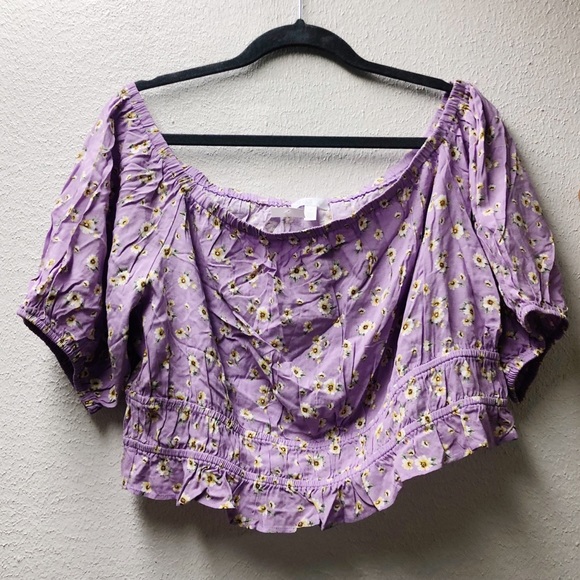 Abound Off Shoulder Puff Sleeve Crop Top Cottagecore - Picture 2 of 9